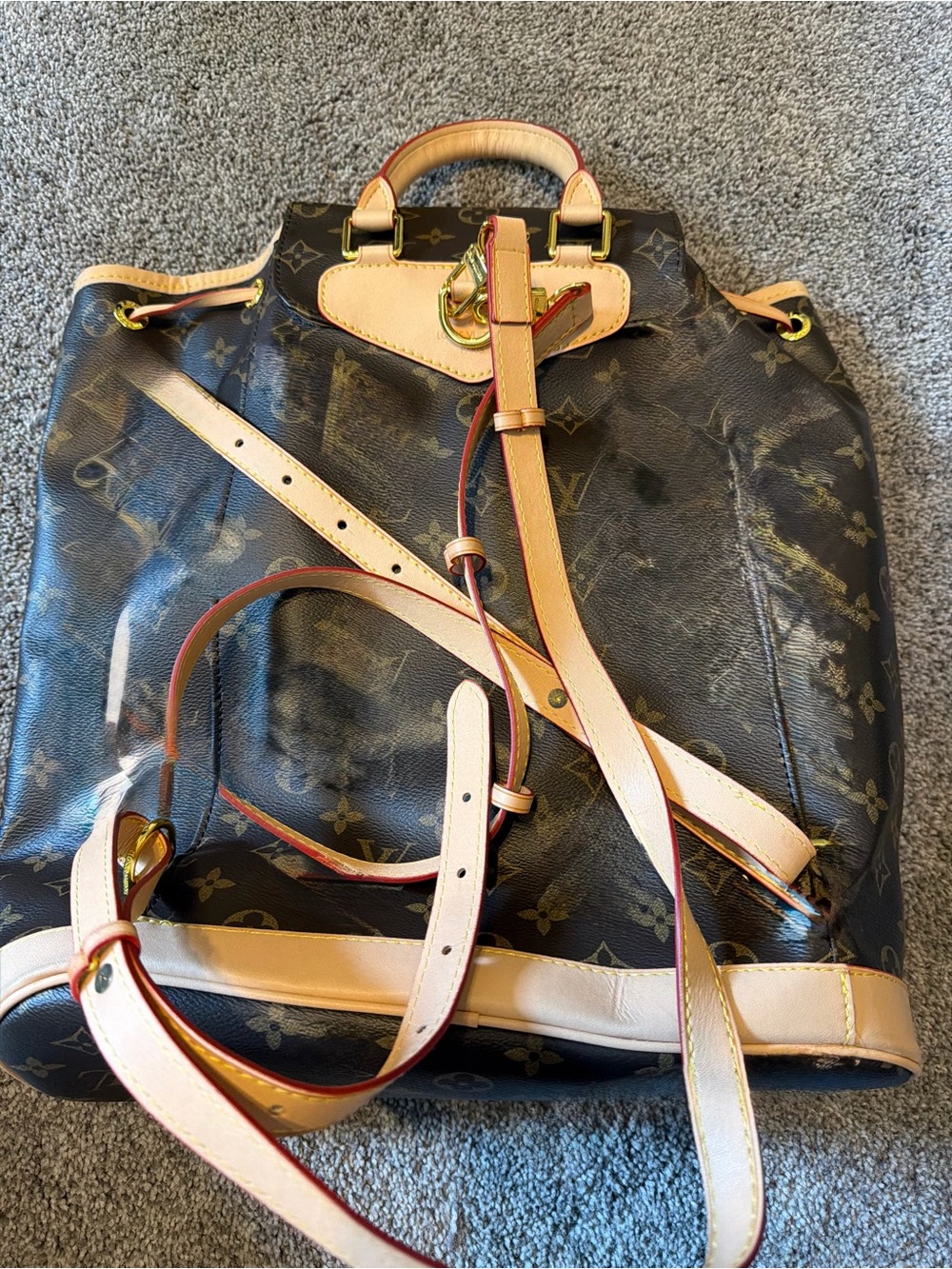 Monogram Canvas Backpack in Brown with Natural Leather Trim